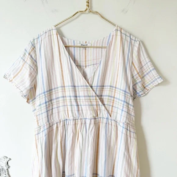 Madewell Linen Blend Clara Pastel Plaid Midi Dress M - Picture 5 of 10